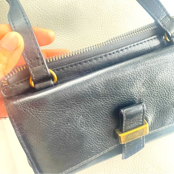AMERICAN LEATHER BLACK LEATHER CROSSBODY BAG PRELOVED ADJUSTABLE STRAP - Picture 3 of 17